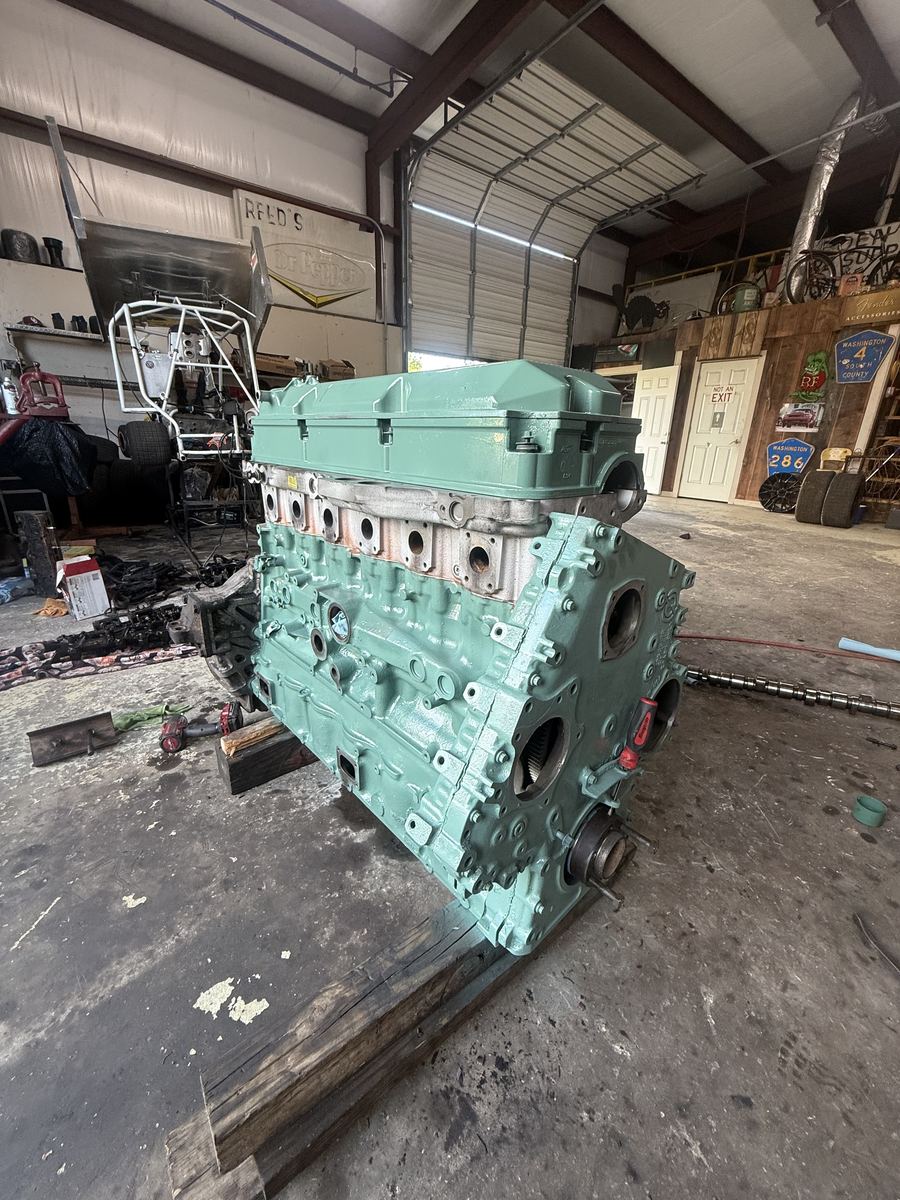 Rebuilt diesel engine on the shop floor
